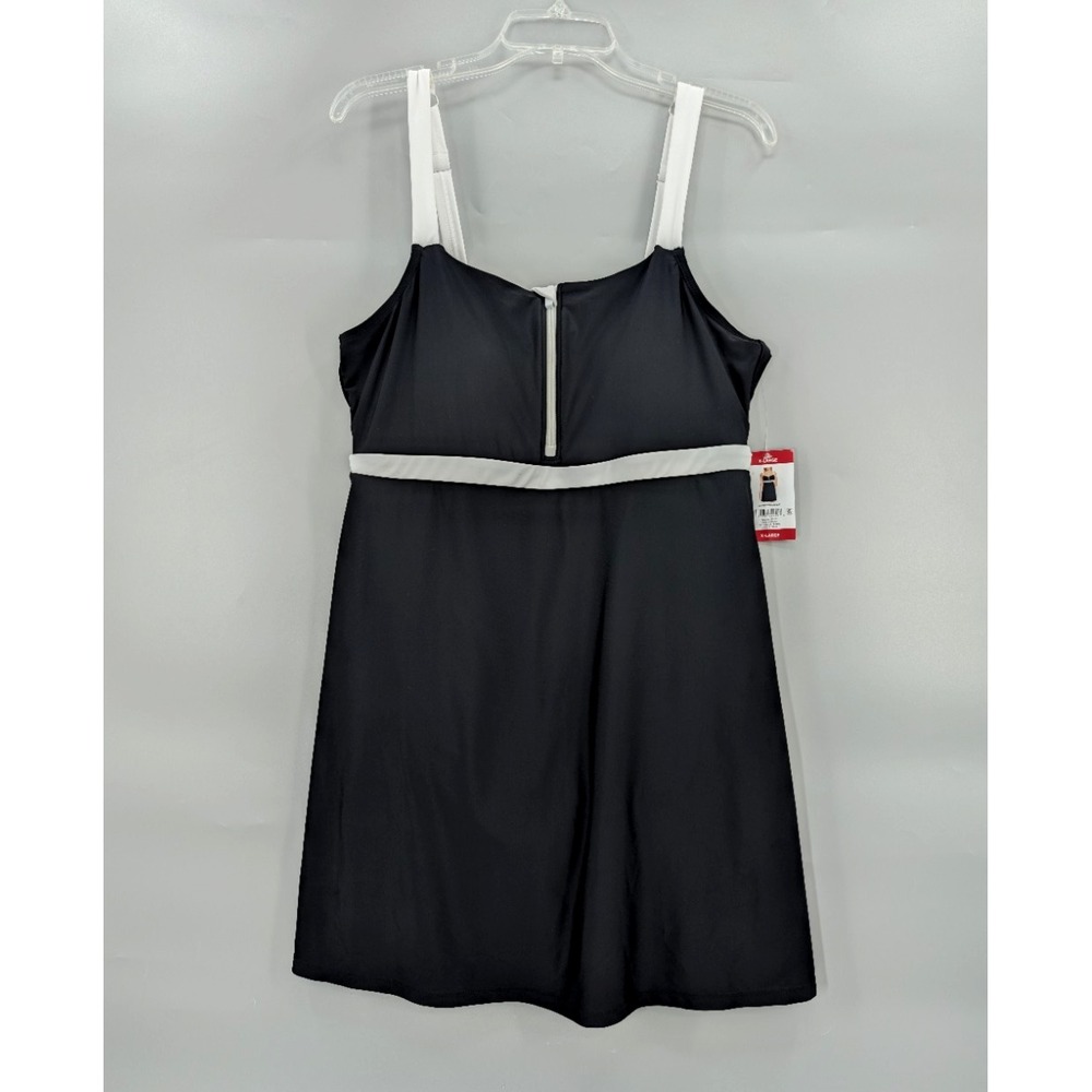 Lands End Swim Dress Women XL Black Built in Bra Tummy Control Sun Protection‎